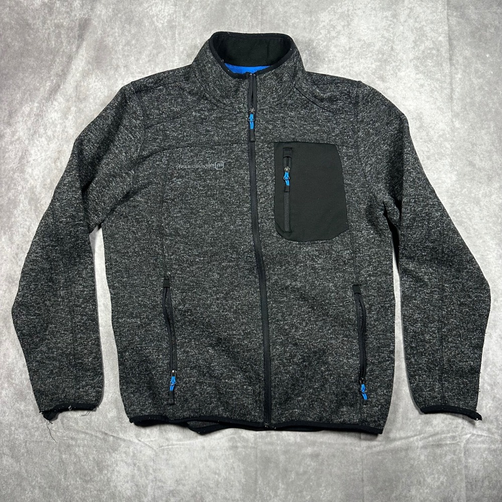 Free Country Mens Large Charcoal Gray Marl Full Zip Sweater Fleece Jacket Pocket